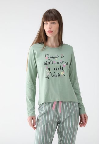 Pijama Malwee Longo Estampado Verde