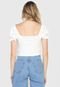 Blusa Cropped Forever 21 Lastex Mangas Bufantes Off-White - Marca Forever 21