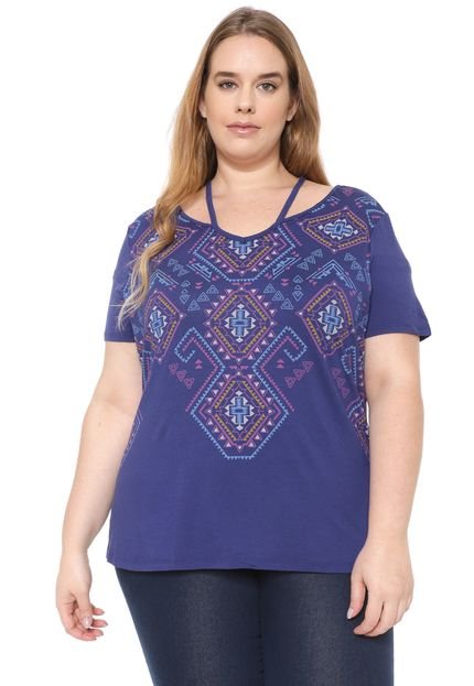 Blusa Habana Plus Recortes Azul - Marca Habana Plus