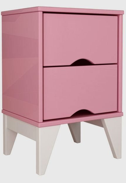 Mesa de Cabeceira 2 Gav. Twister Quartzo Rosa/Branco Tcil Móveis - Marca Tcil Móveis