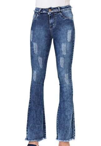 Calça Jeans GRIFLE COMPANY Flare Destroyed Azul
