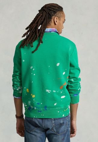 Blusa de Moletom Flanelada Fechada Polo Ralph Lauren Paint Splatter Verde