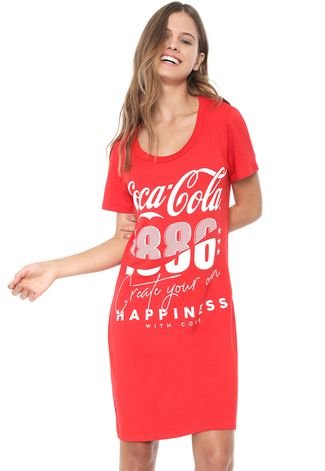Vestido Coca-Cola Jeans Curto Lettering Vermelho