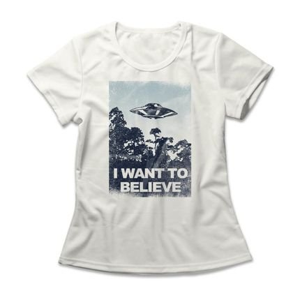 Camiseta Feminina I Want To Believe - Off White - Marca Studio Geek 