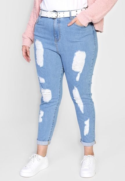 Calça Jeans Forever 21 Plus Size Skinny Destroyed Azul - Marca Forever 21