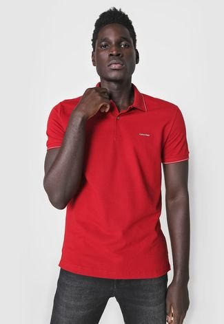 Camisa Polo Calvin Klein Slim Friso Vermelha
