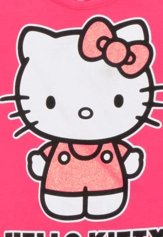 Retro Pink Kitty Cat Impressão Camisa de Manga Curta - Loja de Moda Kawaii