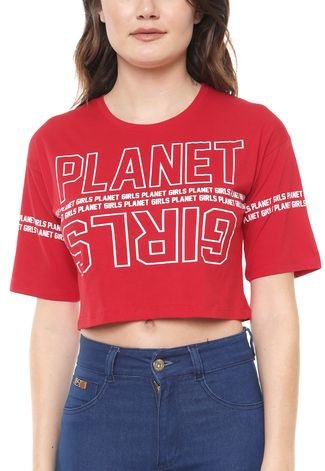 Blusa Cropped Planet Girls Lettering Vermelha - Compre Agora