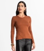 Blusa Manga Longa Decote V Básica Select Marrom - Marca Select