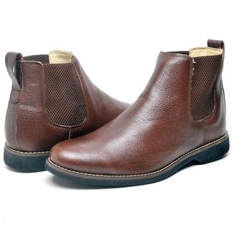 Bota Botina Chelsea Masculina em Couro Forrada Marrom