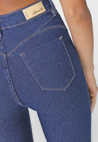 Calça Cropped Jeans Sawary Skinny Pesponto Azul-Marinho