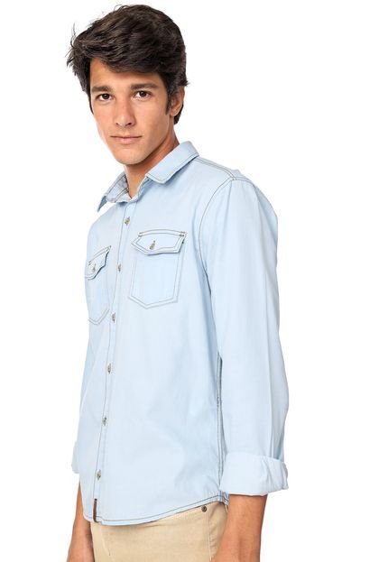 Camisa Jeans Hering Reta Bolsos Azul - Marca Hering