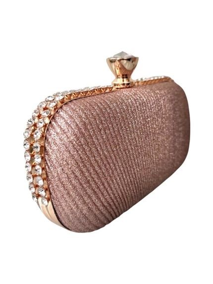 Bolsa Clutch Liage Festa Brilho Pedraria Pedra Brilhante Strass Glitter Corrente Metal Dourada Bronze - Marca Liage