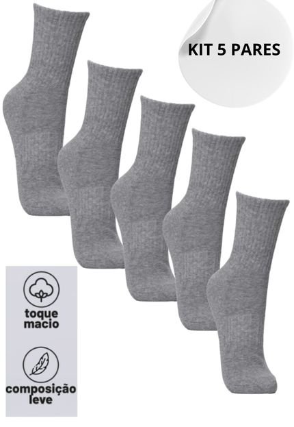 Kit 5 Pares Meia Cano Longo Masculina  Algodao linha Premium  Cinza Mista -  INCONXBRAND - - Marca INCONXBRAND