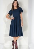 Vestido Midi Com Babados Azul Quintess - Marca Quintess