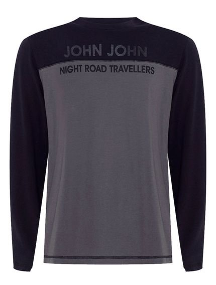 Camiseta John John Masculina Manga Longa Traveller Preta/Cinza Médio - Marca John John