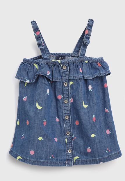 Vestido Jeans GAP Infantil Frutas Azul - Marca GAP