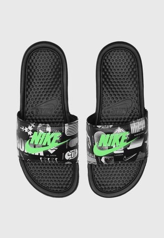 Chinelo Slide Nike Sportswear Benassi Jdi Print Preto/Verde