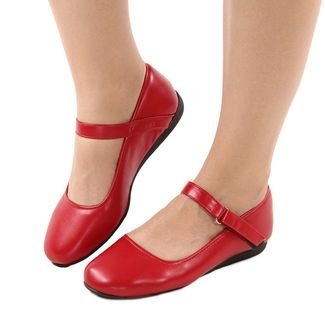 Sapato Sapatilha Boneca Fechado Confort Vermelho