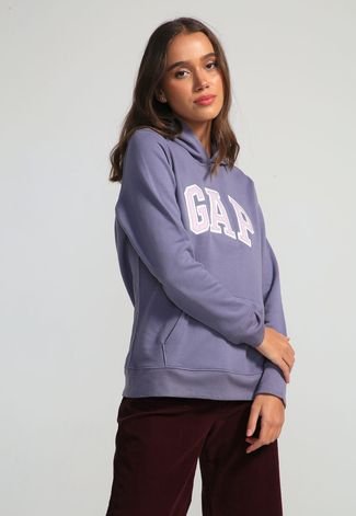 Blusa de Moletom Flanelada Fechada GAP Logo Roxa - Compre Agora