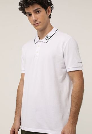 Camisa Polo Calvin Klein Jeans Reta Logo Branca - Compre Agora