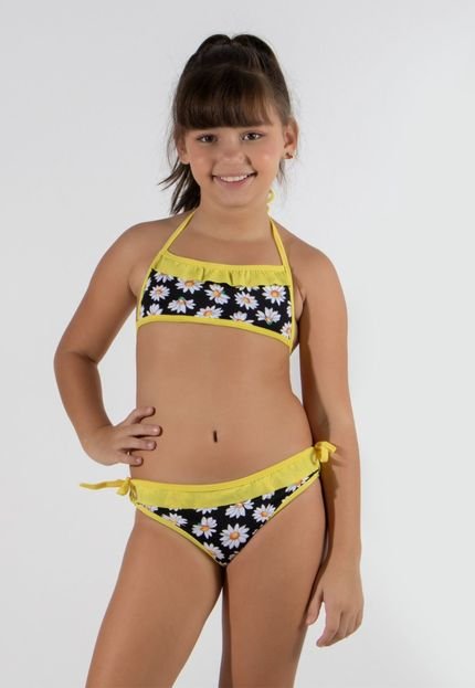 Biquíni Infantil Bella Fiore Modas Com Babadinho Estampado Top Amarração Amarelo - Marca Bella Fiore Modas