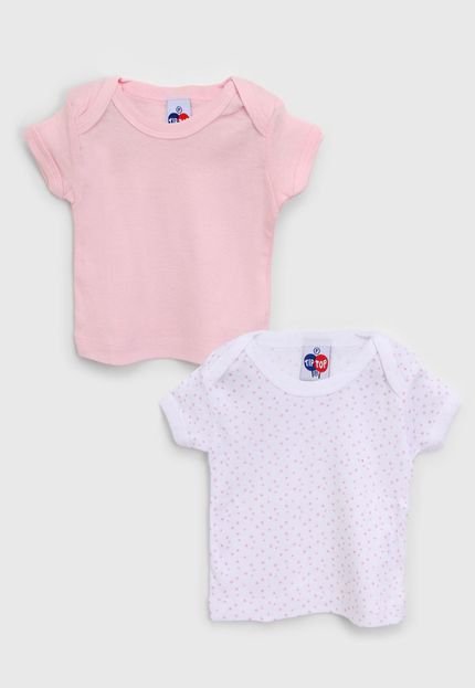 Kit 2pçs Camiseta Tip Top Infantil Poá Rosa/Branco - Marca Tip Top