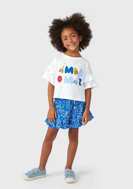 Shorts Infantil Menina Amplo Estampado Fábula Azul - Marca Hering
