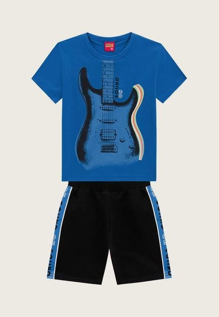 Conjunto 2pçs Manga Curta Infantil Kyly Guitarra Azul/Azul-Marinho - Marca Kyly