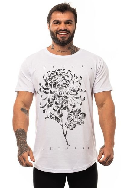 Camiseta Longline Masculina MXD Conceito para Academia e Casual Flor de Crisântemo Bordô Meia Malha - Marca Alto Conceito