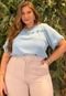 Blusa Feminina Plus Size Com Detalhe Em Flores  Azul - Marca Predilects Plus