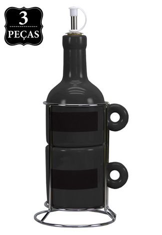Kit Galheteiro Urban Gift Cerâmica Wine Bottle 3pçs Preto