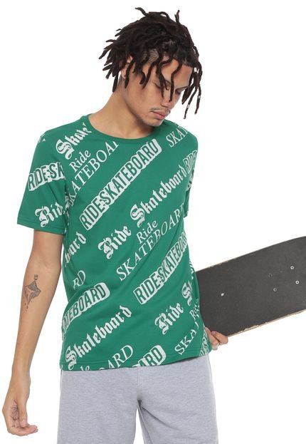 Camiseta Ride Skateboard Manga Curta Lettering Verde - Marca Ride Skateboard