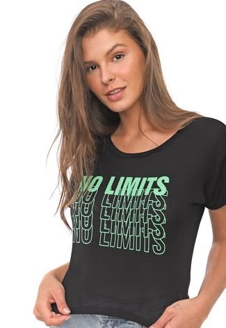 Camiseta Cropped Polo Wear Reta No Limits Preta