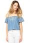 Blusa Ciganinha Jeans Fiya Lady Bordados Azul Claro - Marca Fiya Lady