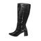 Bota Feminina Croco Salto Bloco Bico Fino 190212 Preto - Marca Flor da Pele