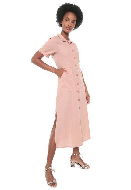 Vestido Chemise CHATA DE GALOCHA para DAFITI Midi Botões Rosa - Marca CHATA DE GALOCHA para DAFITI