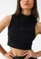 Regata Cropped Canelada Calvin Klein Jeans Ajustada Logo Preta - Marca Calvin Klein Jeans