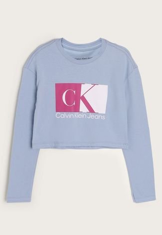 Camiseta Infantil Cropped Calvin Klein Kids Logo Azul - Compre