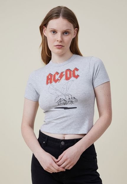 Camiseta Cropped Cotton On AC/DC Cinza - Marca Cotton On