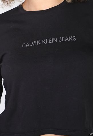 Camiseta Cropped Calvin Klein Jeans Logo Preta - Compre Agora