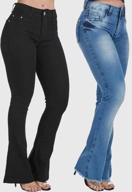 Kit 2 Calças HNO Jeans Petit Flare Azul e Preta - Marca HNO Jeans