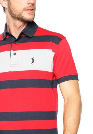 Camisa Polo Aleatory Listras Azul-Marinho/Vermelha