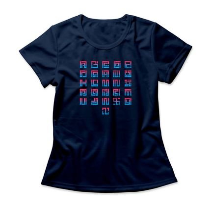 Camiseta Feminina Geometric Letters - Azul Marinho - Marca Studio Geek 