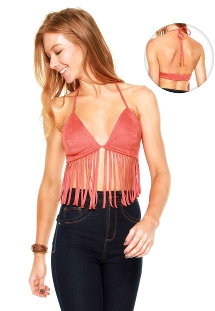 Top Colcci Franjas Coral - Marca Colcci