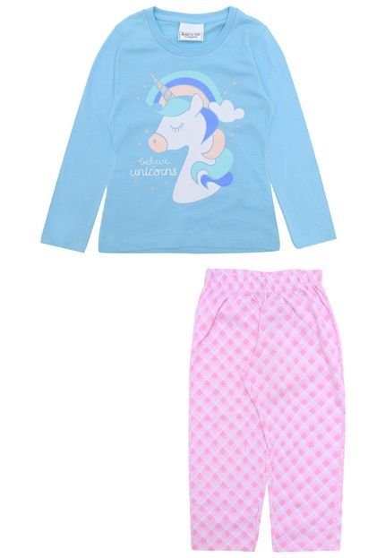 Pijama Mundo do Sono Longo Menina Unicórnio Azul - Marca Mundo do Sono