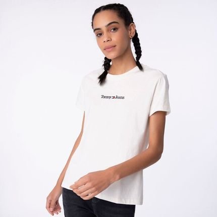 Camiseta em Malha Logo Linear - Off White - Marca Tommy Jeans