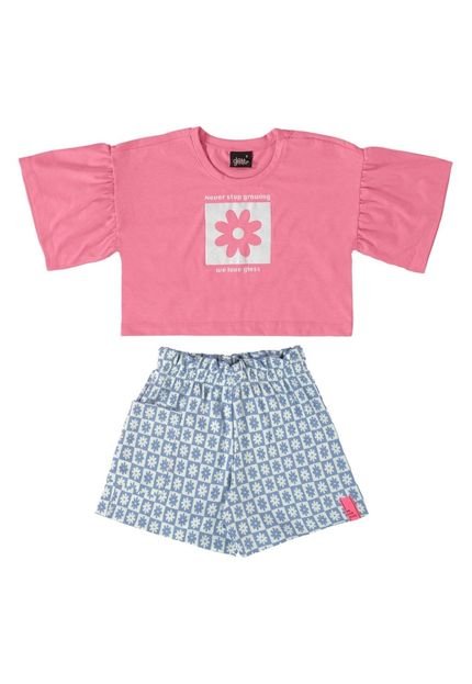 Conjunto Infantil Cropped e Short Gloss Rosa - Marca Gloss