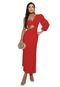 Vestido Linho Midi um Manga Abertura Lateral Balonni  Vermelho - Marca Cia do Vestido