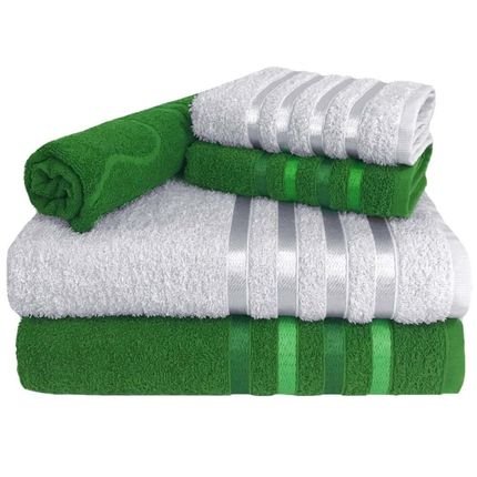 Jogo de Toalha 5 Peças kit de toalhas 2 banho 2 rosto 1 piso Verde e Branca - Marca KGD